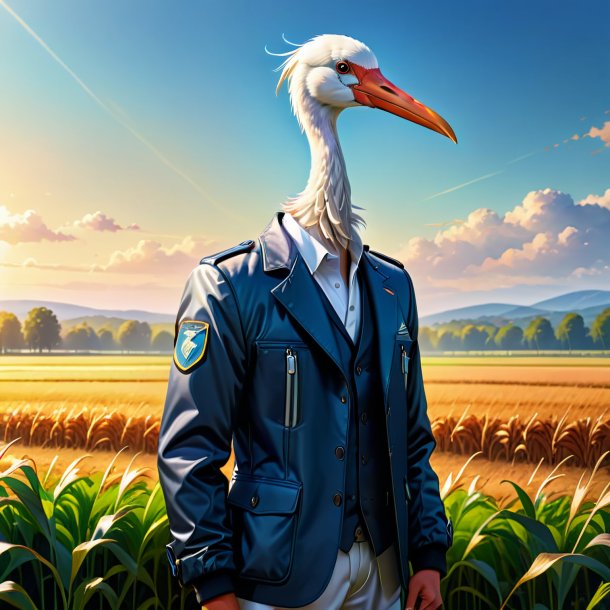 Drawing of a stork in a jacket on the field