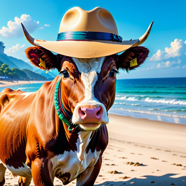 Drawing of a cow in a hat on the beach