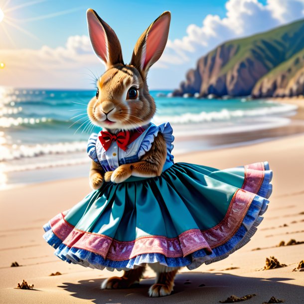 Picture of a rabbit in a skirt on the beach
