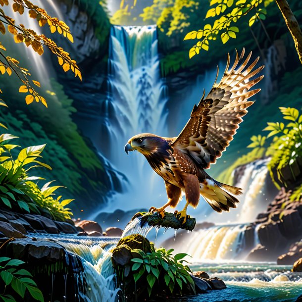 Photo of a eating of a hawk in the waterfall