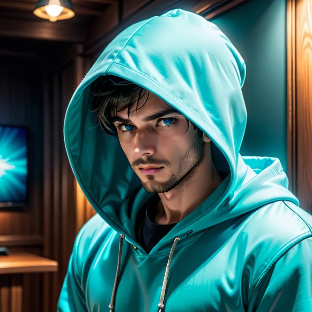 Photo d'un sweat à capuche cyan en bois