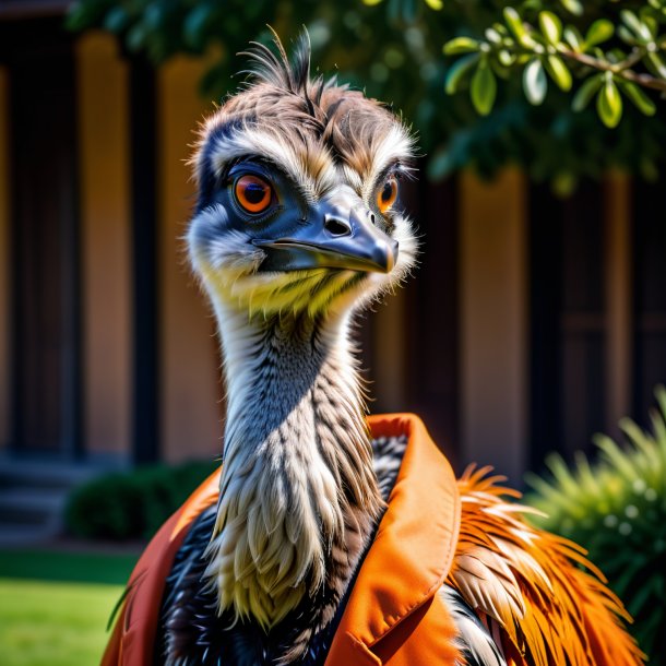 Pic of a emu in a orange coat