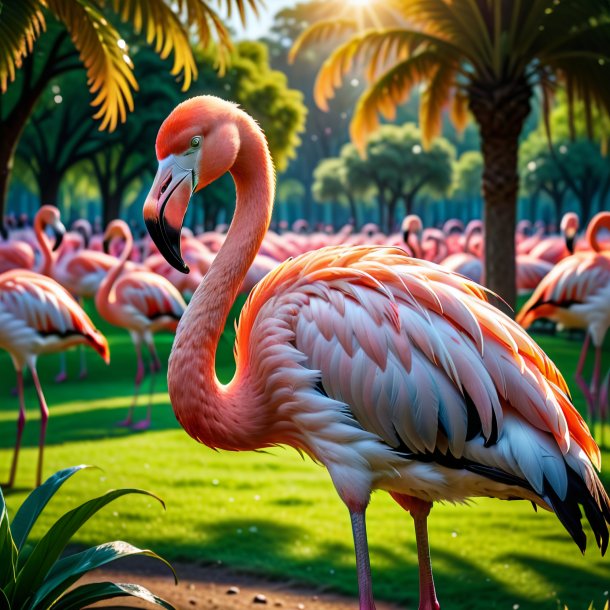 Photo of a crying of a flamingo in the park