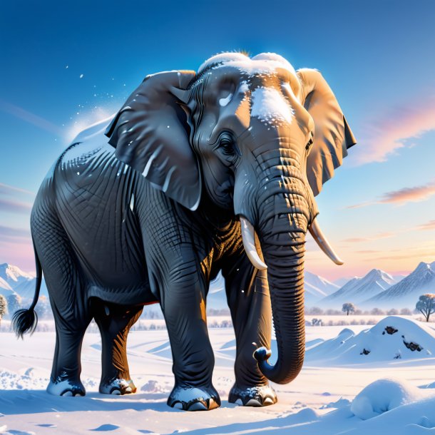 Picture of a drinking of a elephant in the snow