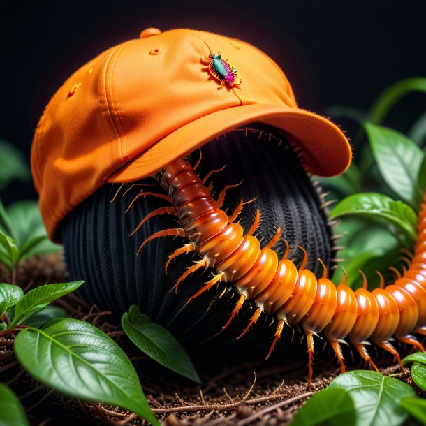 Foto de un ciempiés en una gorra naranja