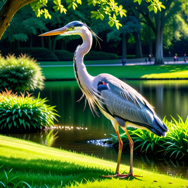 Photo of a playing of a heron in the park