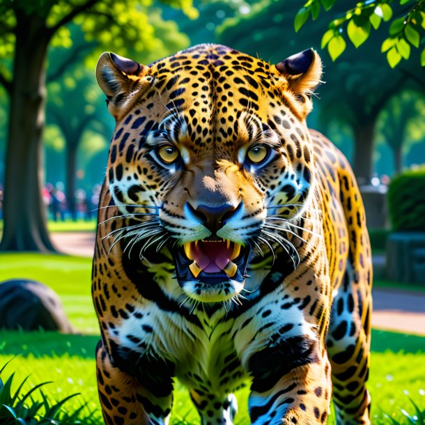 Foto de un enojado de un jaguar en el parque