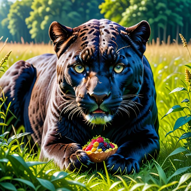 Picture of a eating of a panther in the meadow
