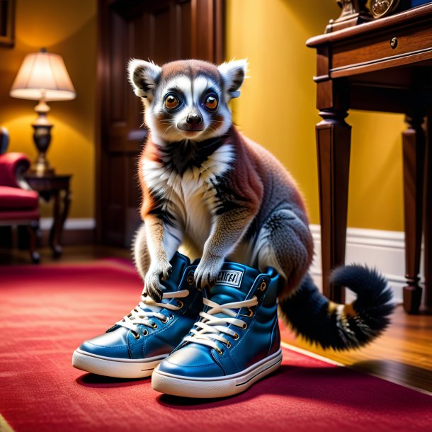 Picture of a lemur in a shoes in the house