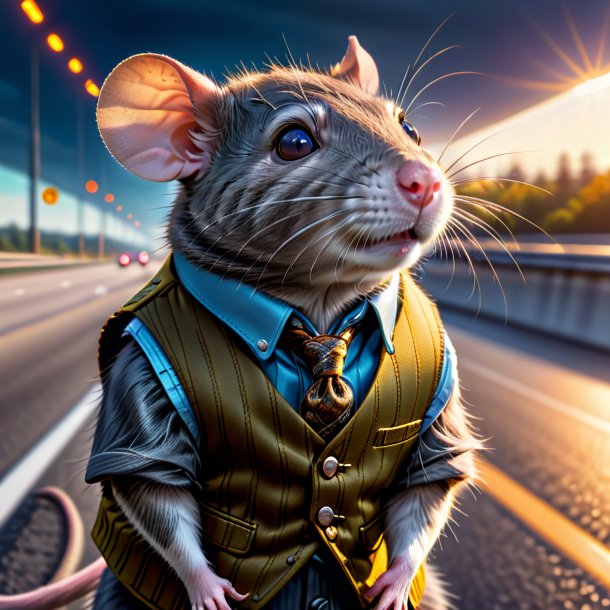 Picture of a rat in a vest on the highway