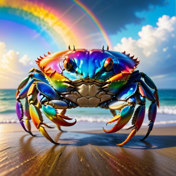 Image d'un crabe dans un pantalon sur l'arc-en-ciel