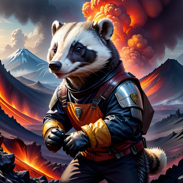 Drawing of a badger in a gloves in the volcano