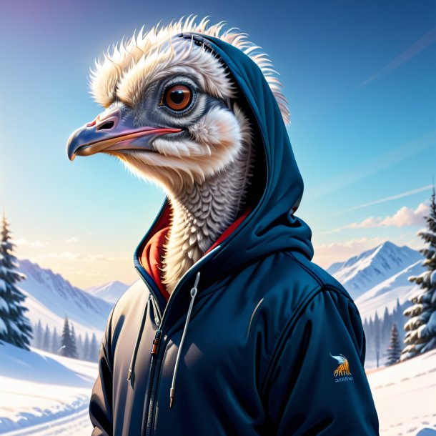 Illustration of a ostrich in a hoodie in the snow