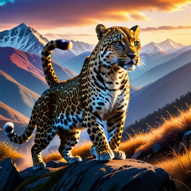 Photo of a dancing of a leopard in the mountains