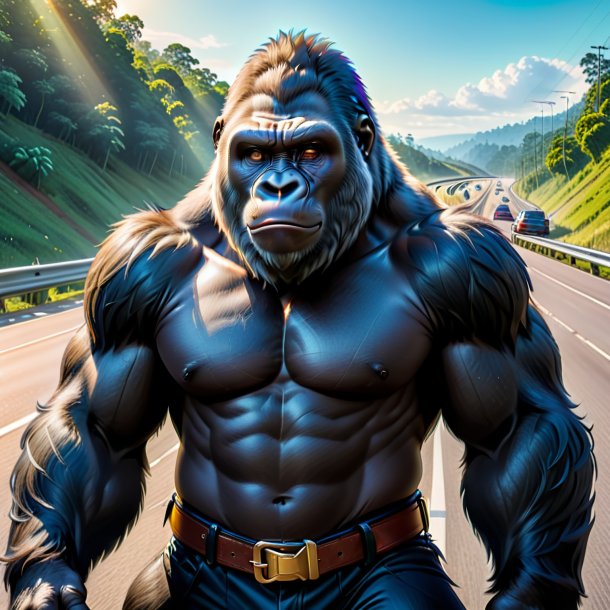 Drawing of a gorilla in a belt on the highway