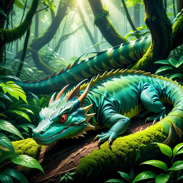 Picture of a sleeping of a basilisk in the forest