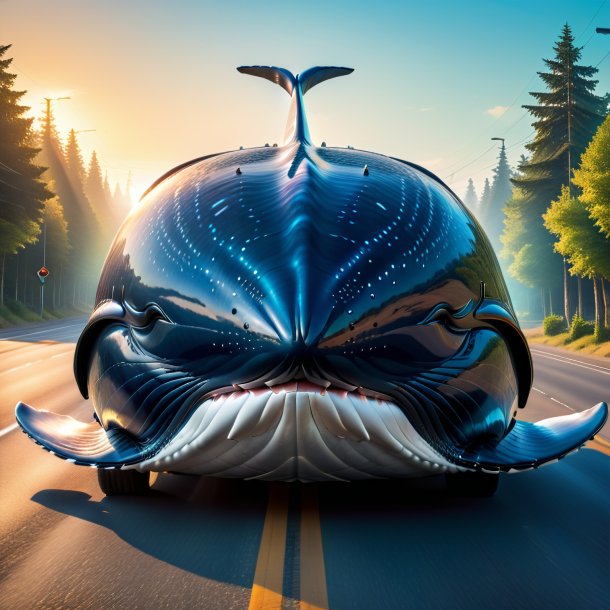Picture of a whale in a vest on the road