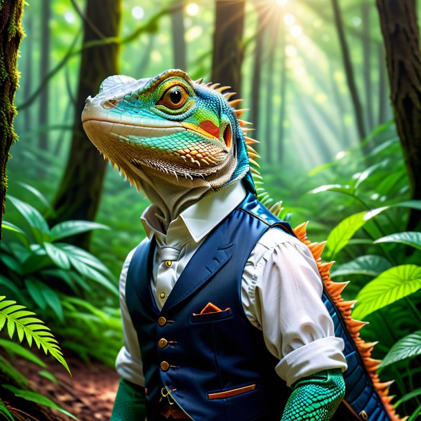 Pic of a lizard in a vest in the forest