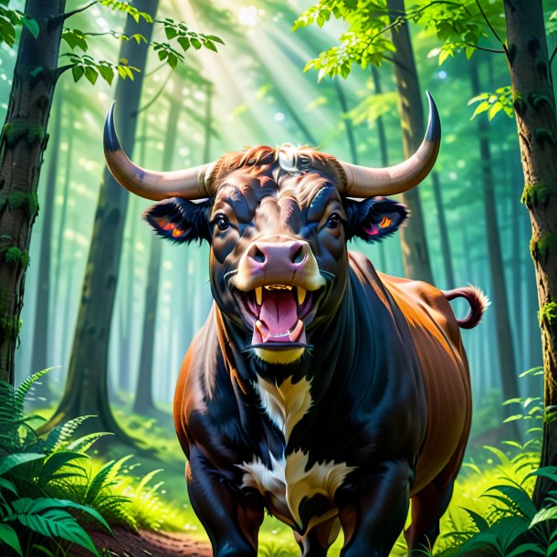 Picture of a smiling of a bull in the forest