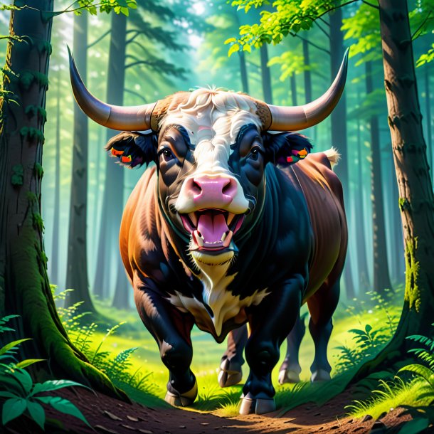 Picture of a smiling of a bull in the forest