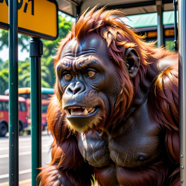 Pic of a angry of a orangutan on the bus stop