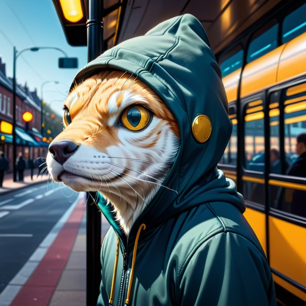 Desenho de um haddock em um hoodie no ponto de ônibus