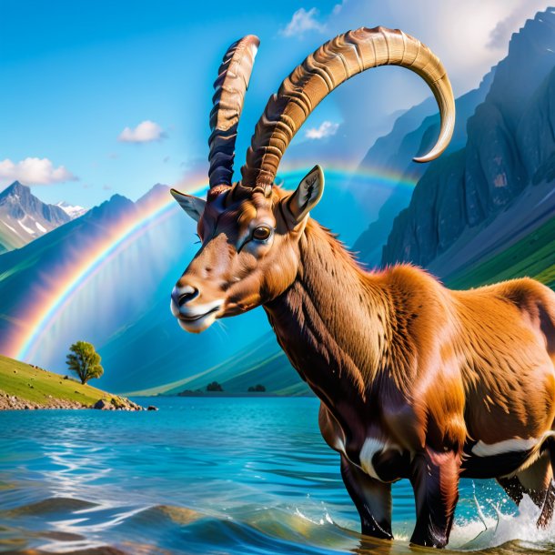 Image of a swimming of a ibex on the rainbow