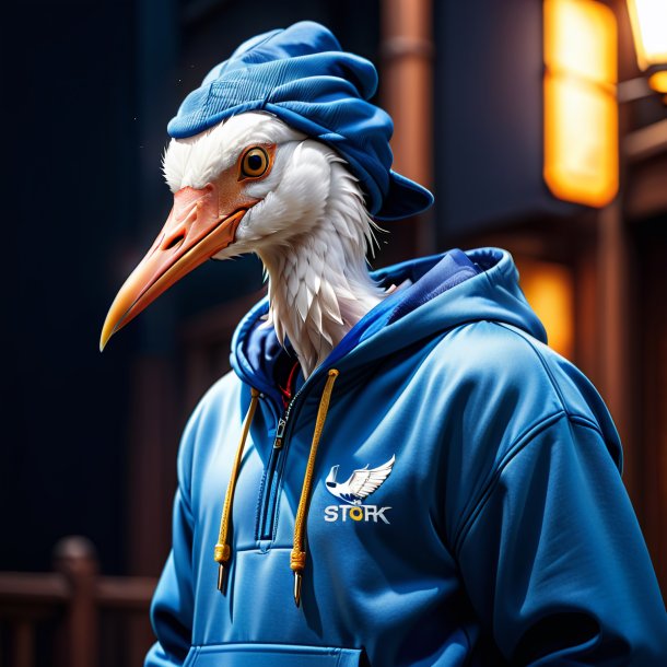 Image of a stork in a blue hoodie