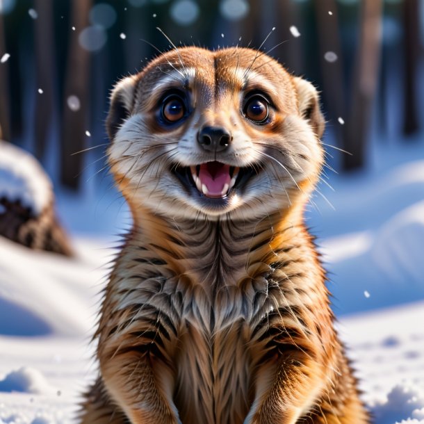 Pic of a smiling of a meerkat in the snow