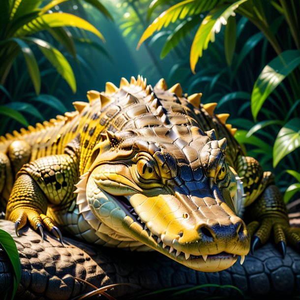 Pic d'un alligator d'attente jaune