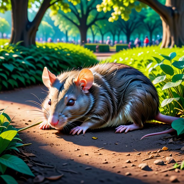 Photo of a sleeping of a rat in the park