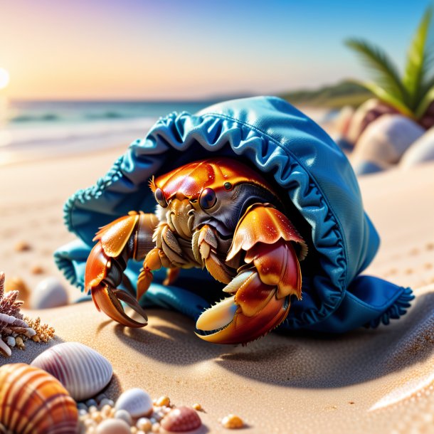 Illustration of a hermit crab in a gloves on the beach
