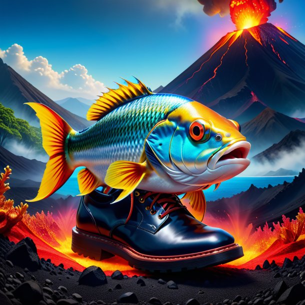 Pic d'un poisson dans une chaussure dans le volcan