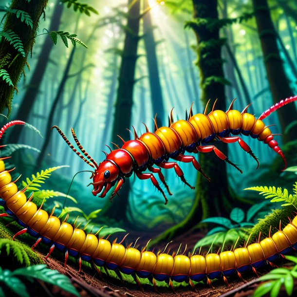 Image of a jumping of a centipede in the forest