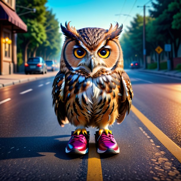 Pic of a owl in a shoes on the road