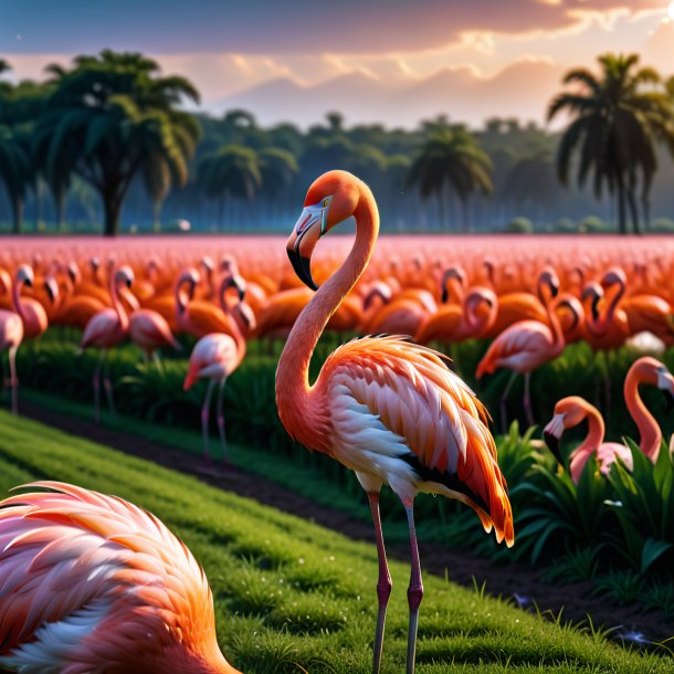 Foto de um choro de um flamingo no campo