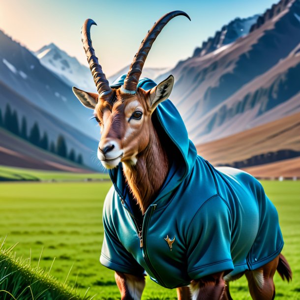Image of a ibex in a hoodie on the field