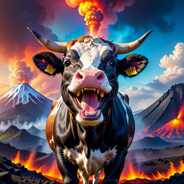 Picture of a smiling of a cow in the volcano