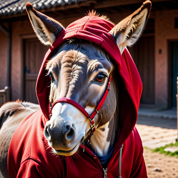 Image of a donkey in a red hoodie