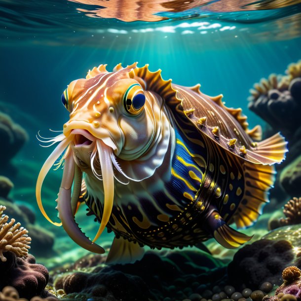 Image of a cuttlefish in a vest in the river