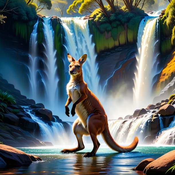 Photo of a dancing of a kangaroo in the waterfall