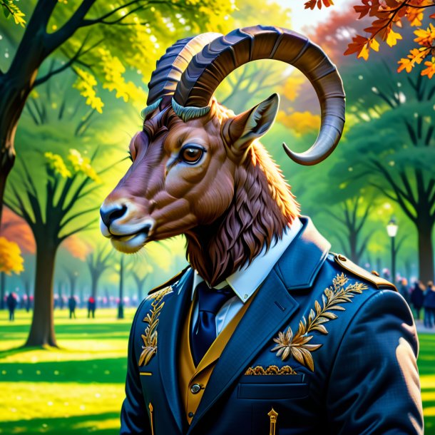 Drawing of a ibex in a jacket in the park