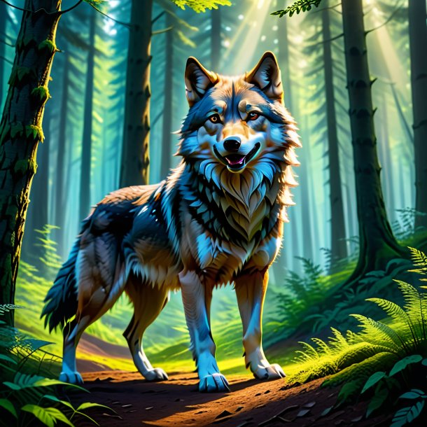 Image of a dancing of a wolf in the forest