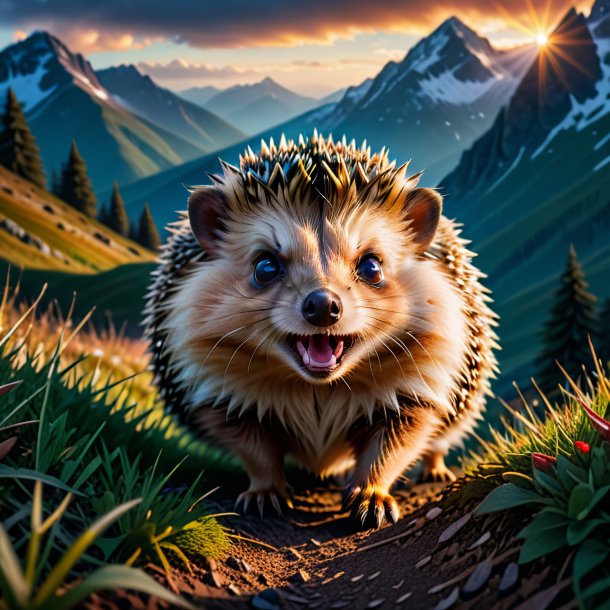 Image of a angry of a hedgehog in the mountains