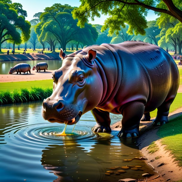 Picture of a drinking of a hippopotamus in the park