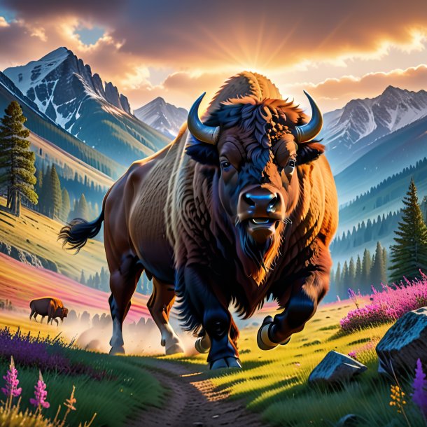 Image of a dancing of a bison in the mountains