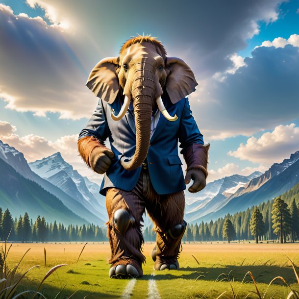Image of a mammoth in a trousers on the field