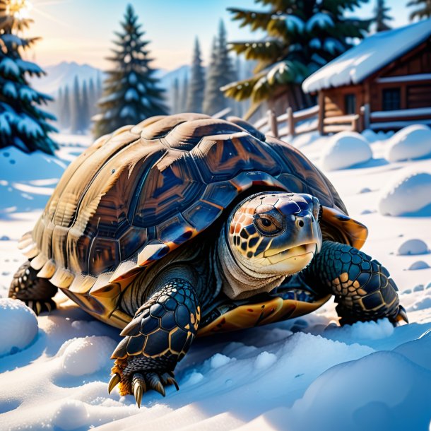 Picture of a resting of a tortoise in the snow