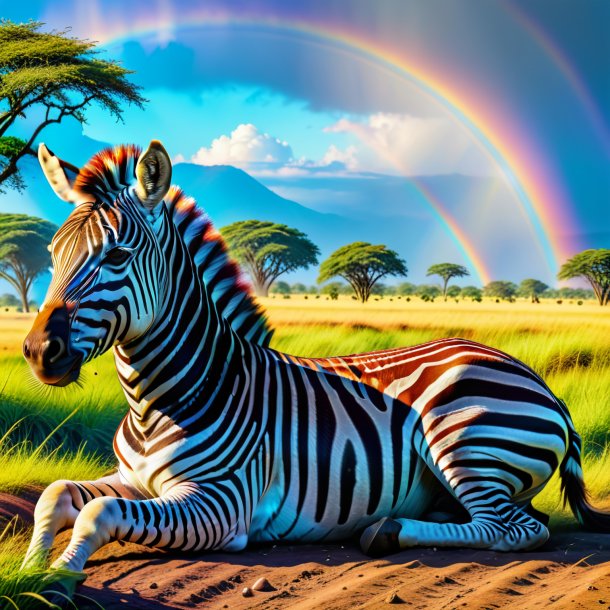 Image of a resting of a zebra on the rainbow