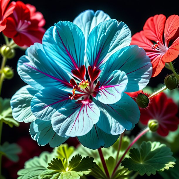 Portrait of a aquamarine geranium, scarlet